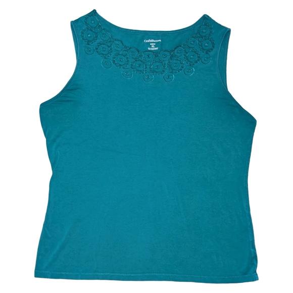 🍂 3/$15 - Croft & Barrow Emerald Green Embroidered Sleeveless Blouse, Size XL - Picture 1 of 8